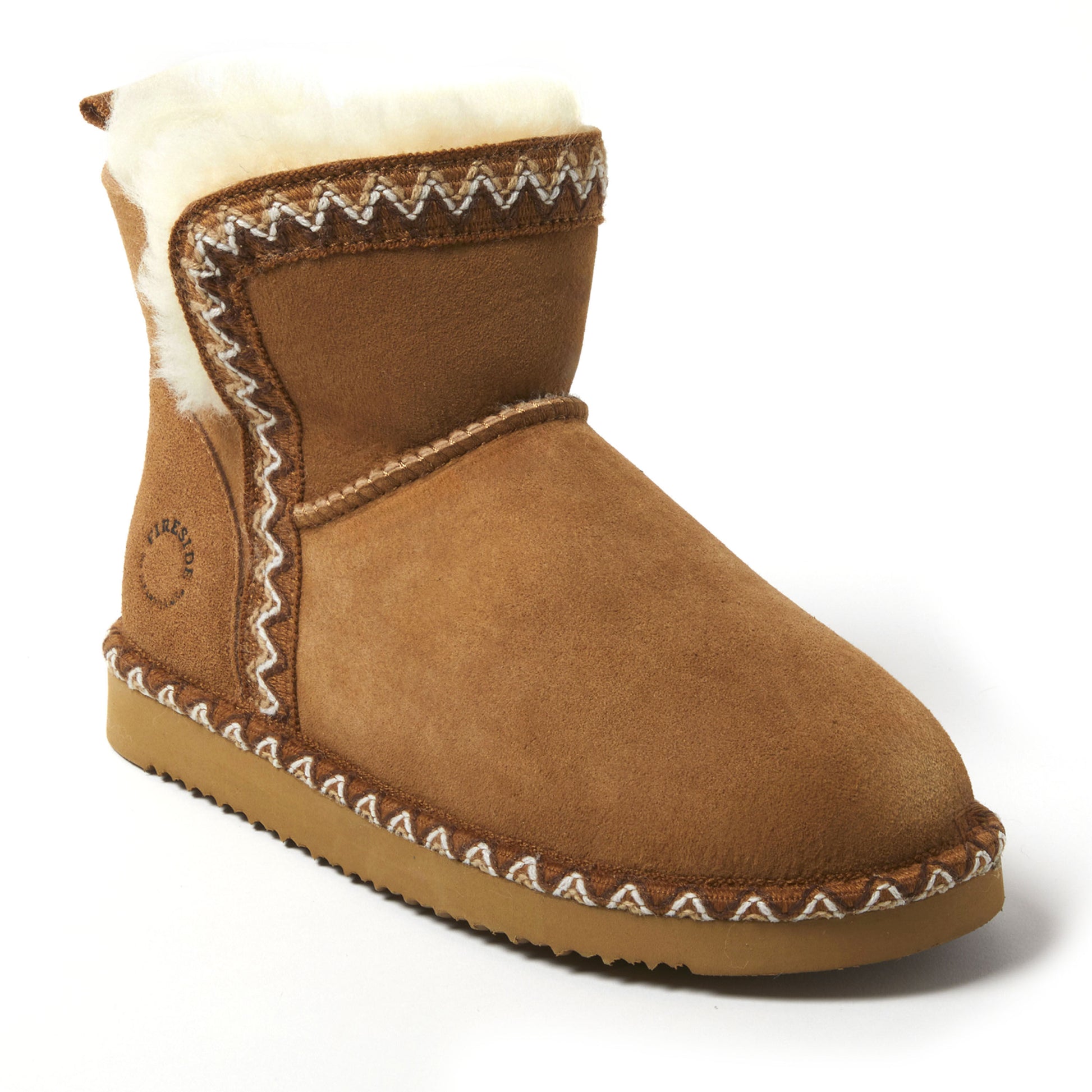 Women's Fireside by Dearfoams Perth Genuine Shearling Fold Down Bootie With Taping | Dearfoams