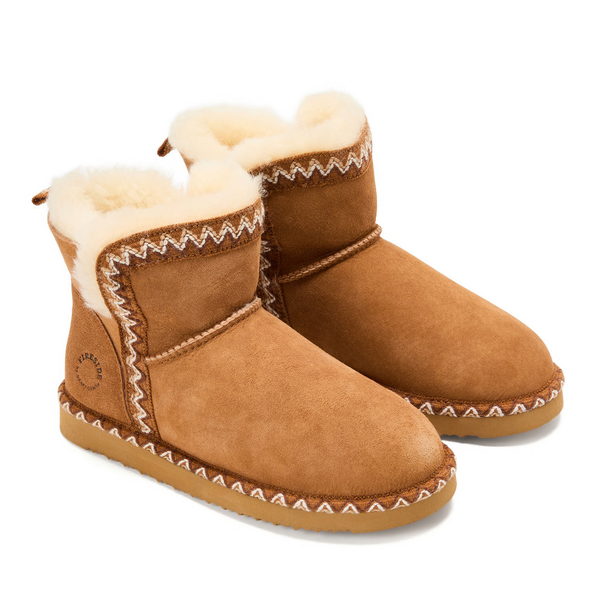 Women's Fireside by Dearfoams Perth Genuine Shearling Fold Down Bootie With Taping | Dearfoams