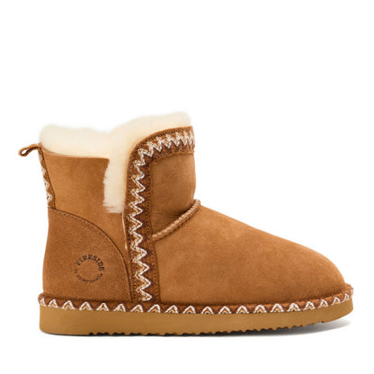 Women's Fireside by Dearfoams Perth Genuine Shearling Fold Down Bootie With Taping | Dearfoams