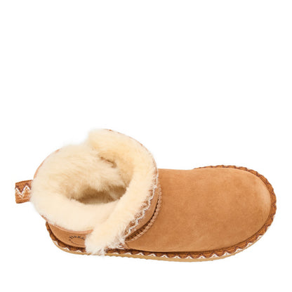 Women's Fireside by Dearfoams Perth Genuine Shearling Fold Down Bootie With Taping | Dearfoams