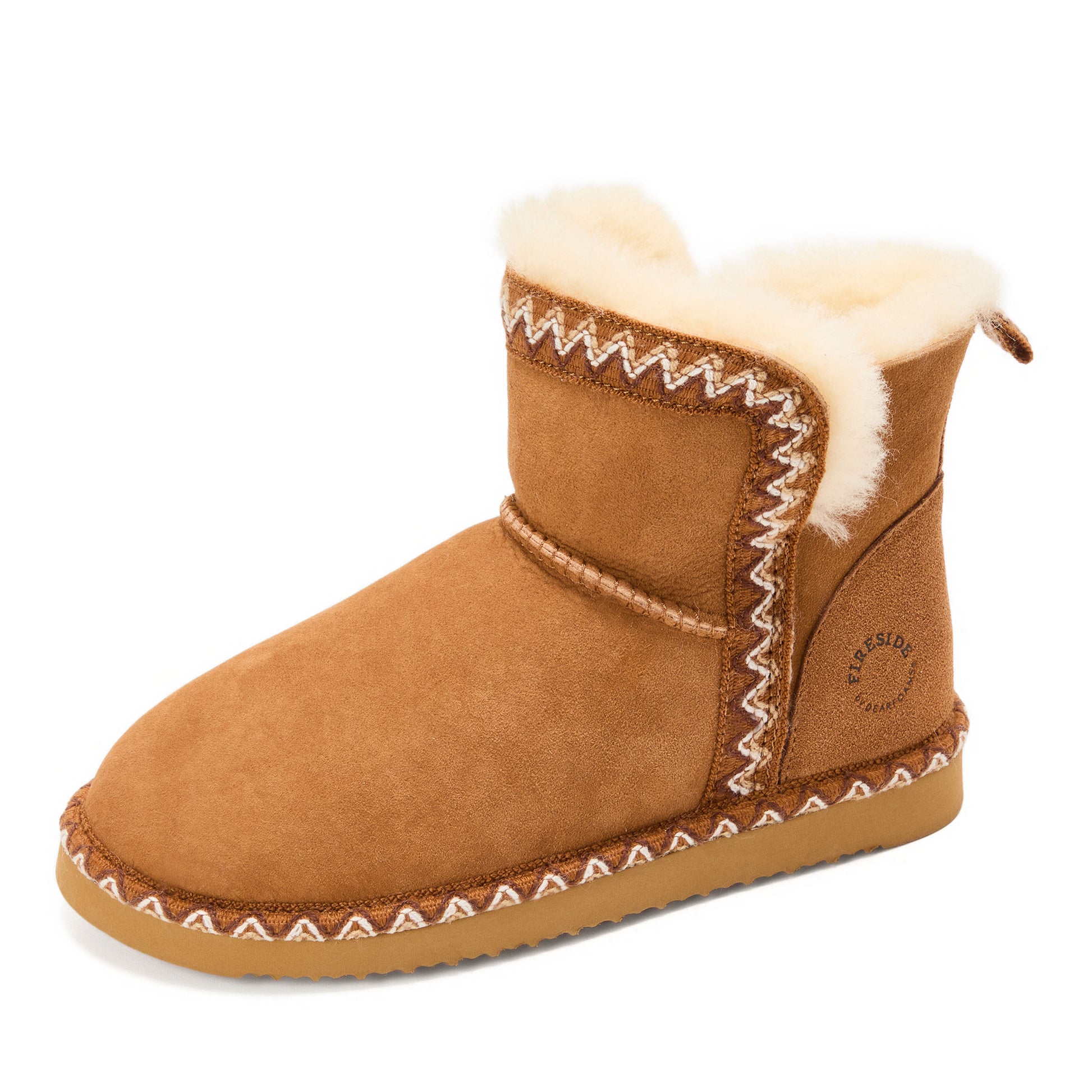 Women's Fireside by Dearfoams Perth Genuine Shearling Fold Down Bootie With Taping | Dearfoams