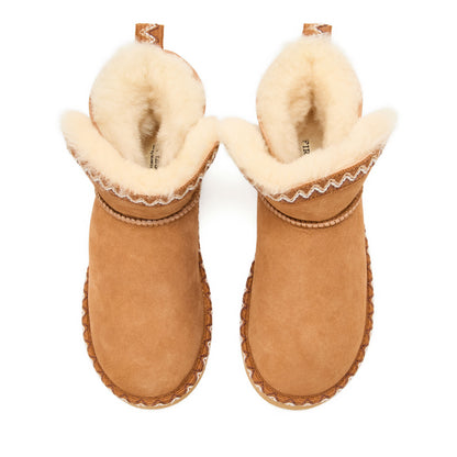 Women's Fireside by Dearfoams Perth Genuine Shearling Fold Down Bootie With Taping | Dearfoams