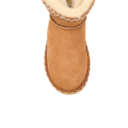 Women's Fireside by Dearfoams Perth Genuine Shearling Fold Down Bootie With Taping | Dearfoams