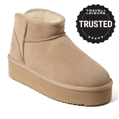 Women's Fireside by Dearfoams Kingston Genuine Shearling Platform Bootie | Dearfoams