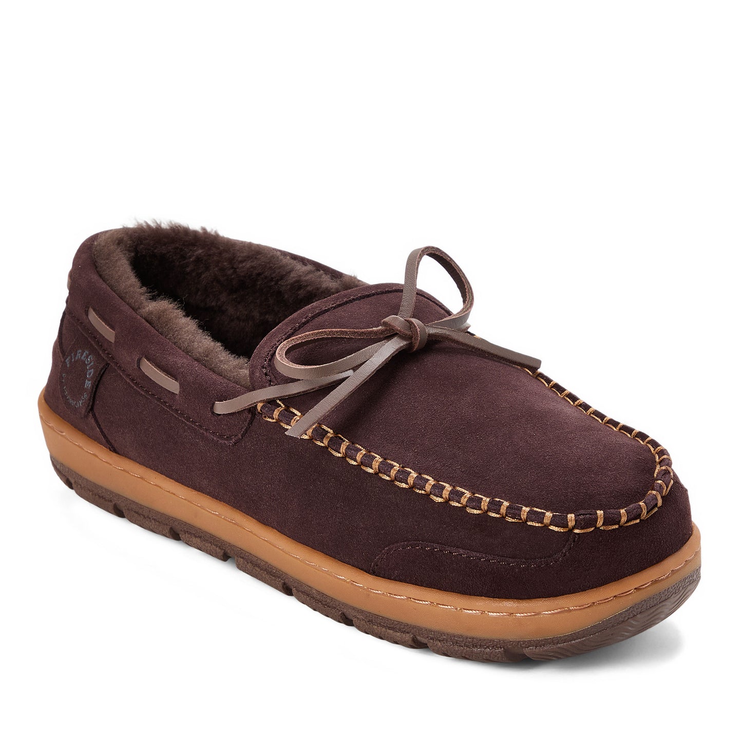 Men's Fireside by Dearfoams Forster Genuine Shearling Moc With Stitching | Dearfoams