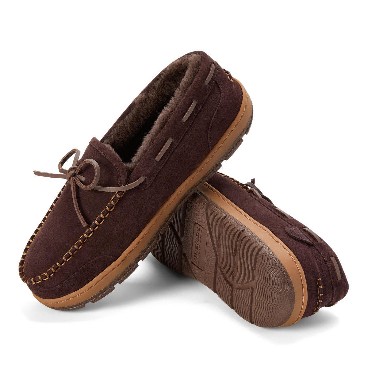 Men's Fireside by Dearfoams Forster Genuine Shearling Moc With Stitching | Dearfoams