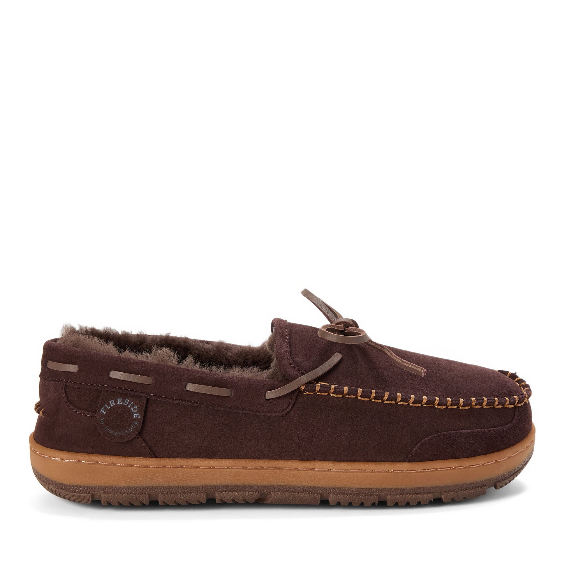 Men's Fireside by Dearfoams Forster Genuine Shearling Moc With Stitching | Dearfoams