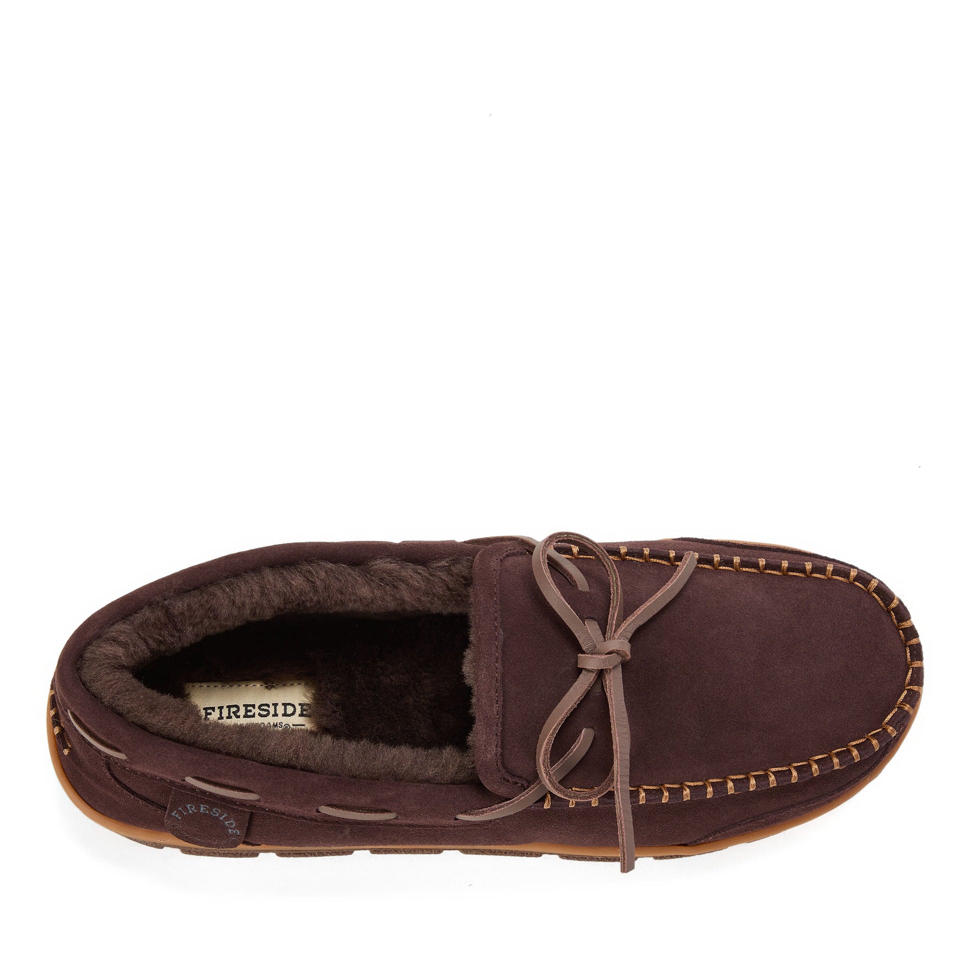Men's Fireside by Dearfoams Forster Genuine Shearling Moc With Stitching | Dearfoams