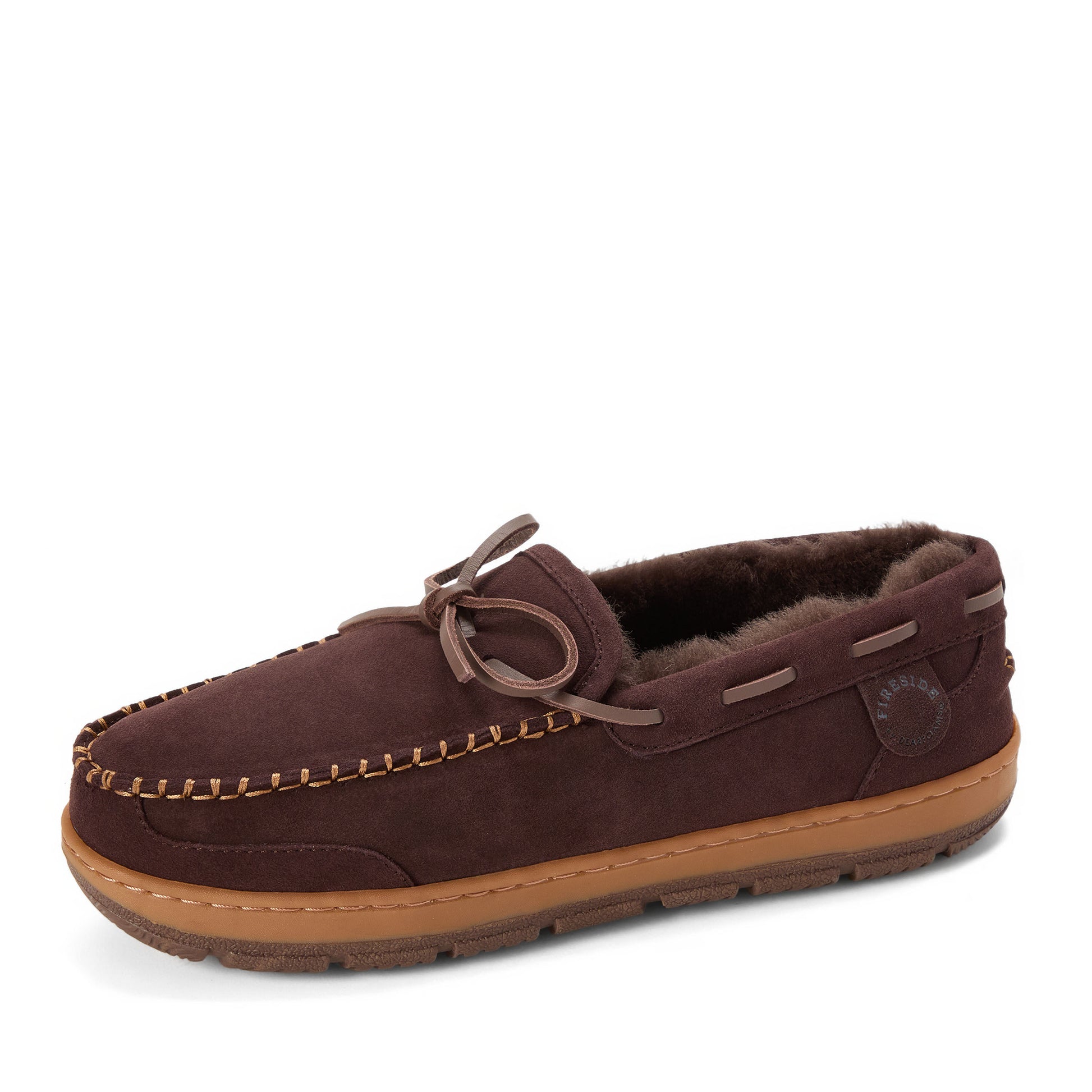 Men's Fireside by Dearfoams Forster Genuine Shearling Moc With Stitching | Dearfoams