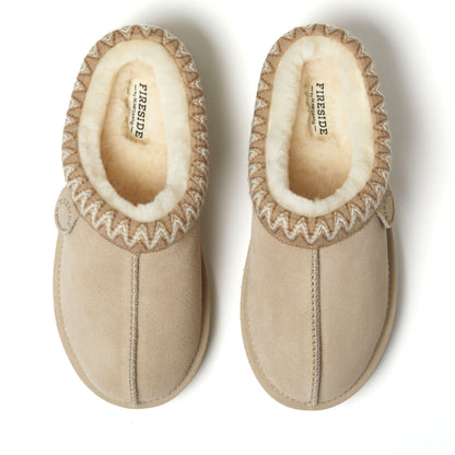 Women's Fireside by Dearfoams Greta Genuine Shearling Clog With Taping - Water Resistant | Dearfoams
