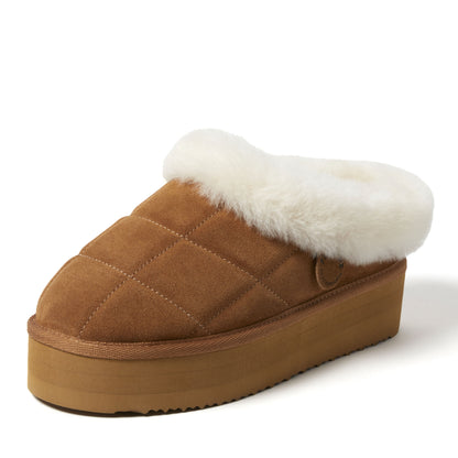 Women's Fireside by Dearfoams Bendigo Genuine Shearling Quilted Platform Clog | Dearfoams