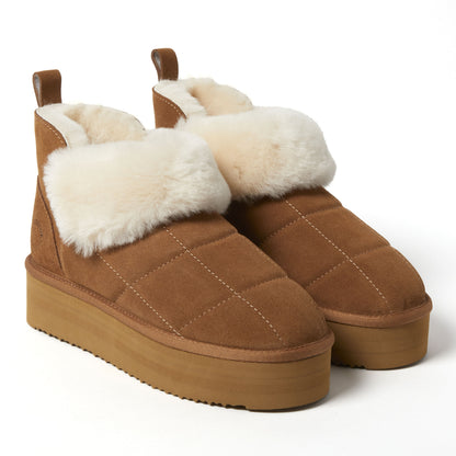 Women's Bayswater Genuine Shearling Quilted Platform Bootie | Dearfoams