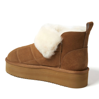 Women's Bayswater Genuine Shearling Quilted Platform Bootie | Dearfoams